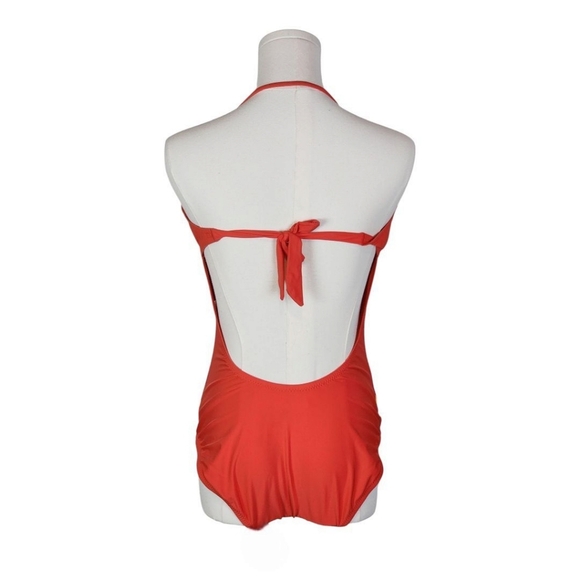 Trina Turk Orange Medallion One-Piece Swimsuit Halter Back Tie Size 8 - Picture 5 of 11